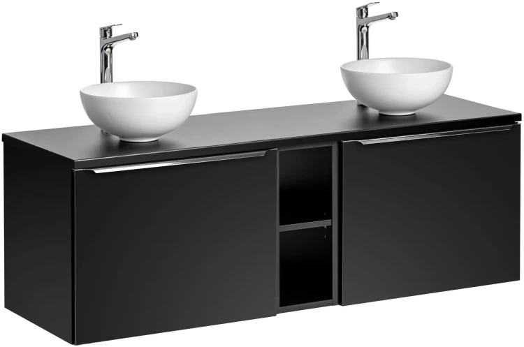 Zestaw mebli łazienkowych SANTA FE BLACK z dwoma umywalkami DOMI i blatem 140 cm
