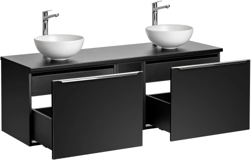 Zestaw mebli łazienkowych SANTA FE BLACK z dwoma umywalkami DOMI i blatem 140 cm