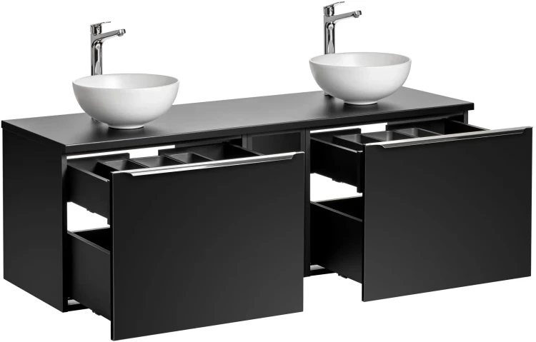 Zestaw mebli łazienkowych SANTA FE BLACK z dwoma umywalkami DOMI i blatem 140 cm