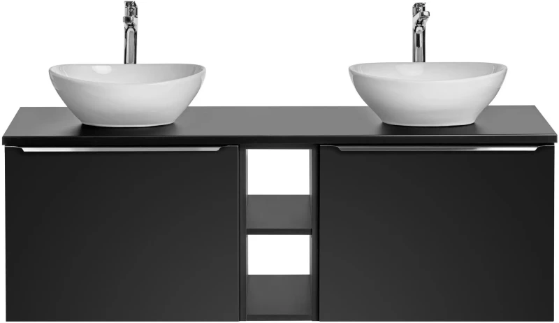 Zestaw mebli łazienkowych SANTA FE BLACK z dwoma umywalkami LOLA i blatem 140 cm