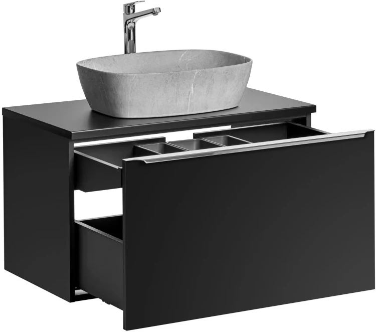 Szafka łazienkowa 80 cm SANTA FE BLACK z umywalką ANNA i blatem 80 cm