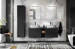 Zestaw mebli łazienkowych SANTA FE BLACK A1 z szafką pod umywalkę 140 cm - 11 elementów