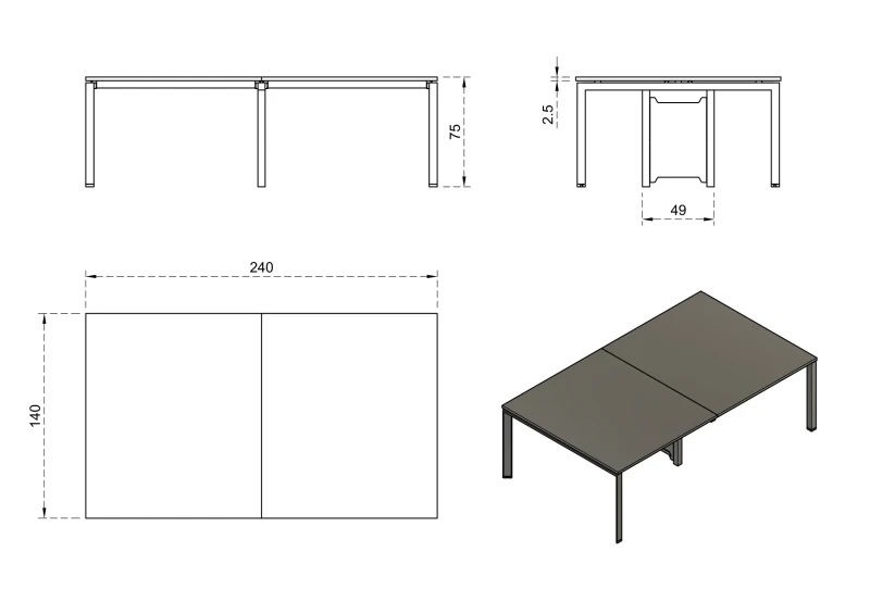 Biurko Pason Workstation IV 240x140 cm Biały