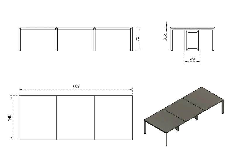 Biurko Pason Workstation VI 360x140 cm Biały
