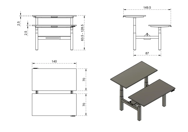 Biurko Fighter Double Desk 140x140 cm Biały