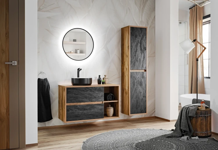 Szafka łazienkowa 100 cm HAMPTON CONCRETE z umywalką SIMPLE - aranżacja
