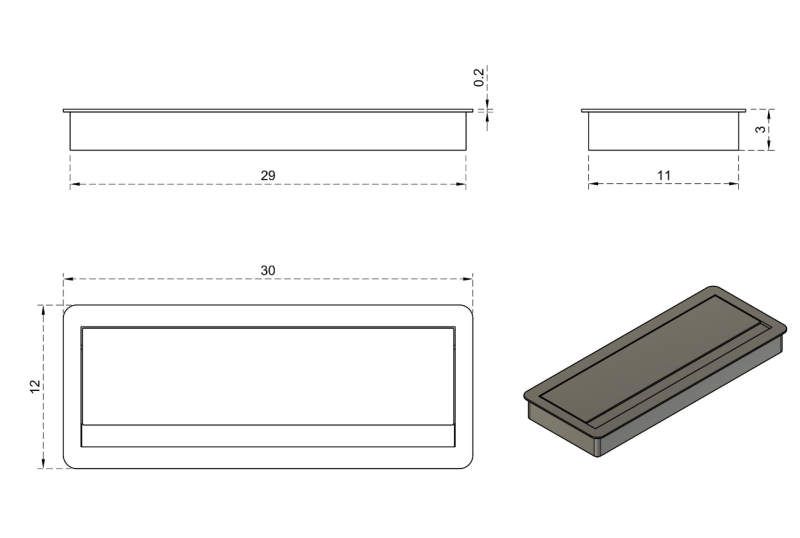Aluminiowa maskownica kabli CF-A otwierana do biurka z nylonowym włosiem Czarny