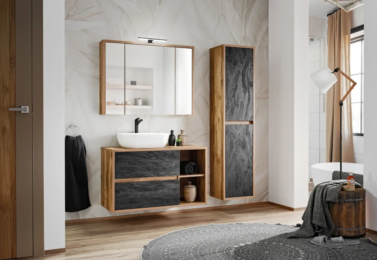 Szafka łazienkowa 100 cm HAMPTON CONCRETE z umywalką SMILE - aranżacja