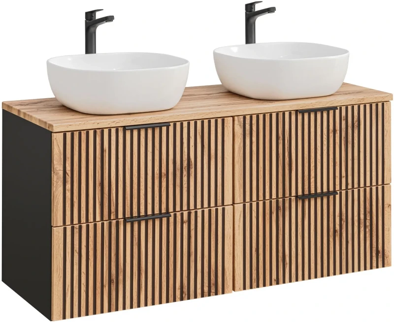 Zestaw mebli łazienkowych XILO z dwoma umywalkami SMILE i blatem 120 cm