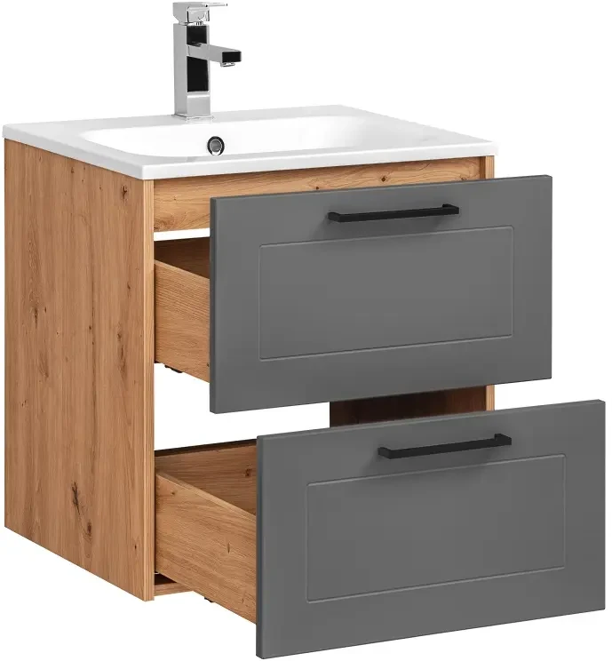Szafka pod umywalkę MADERA GREY 820 dąb artisan/grafit - aranżacja z umywalką