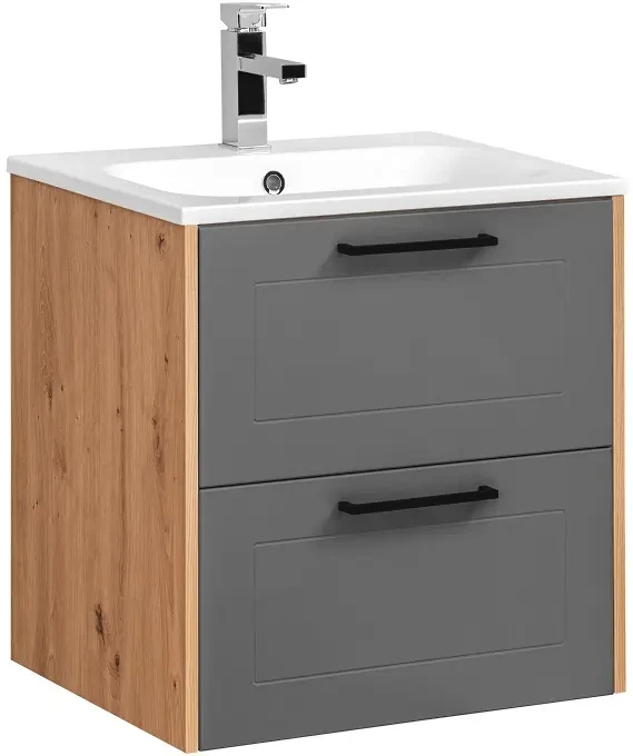 Szafka pod umywalkę MADERA GREY 820 dąb artisan/grafit - aranżacja z umywalką