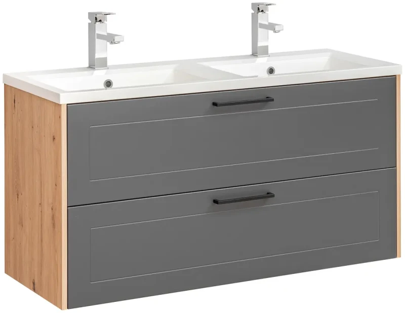Szafka pod umywalkę 120 cm MADERA GREY 854 dąb artisan/grafit - aranżacja z umywalką