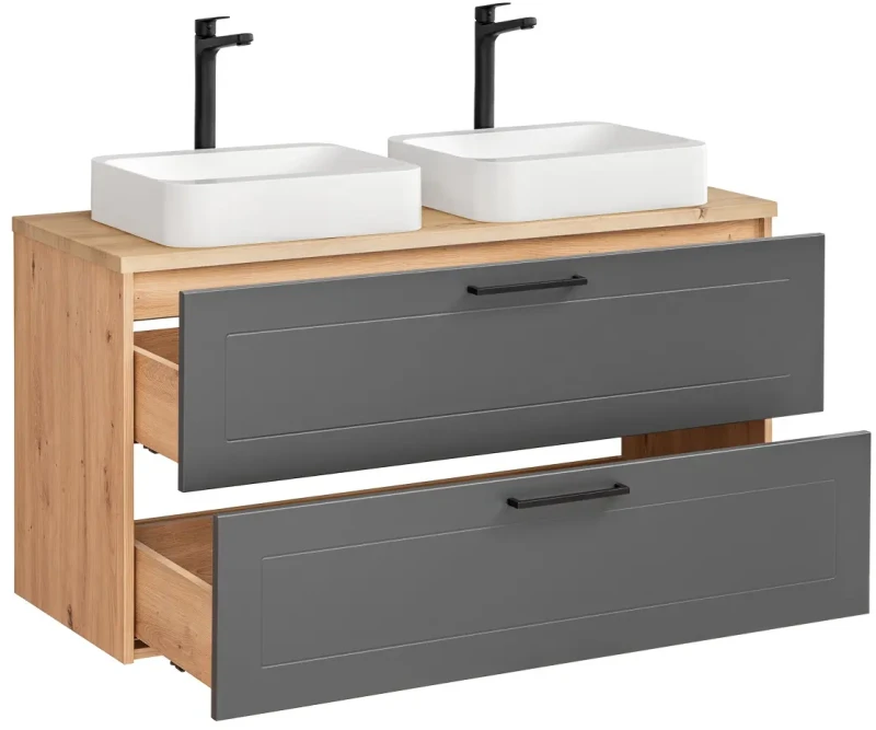 Szafka pod umywalkę 120 cm MADERA GREY 854 dąb artisan/grafit - aranżacja z umywalkami