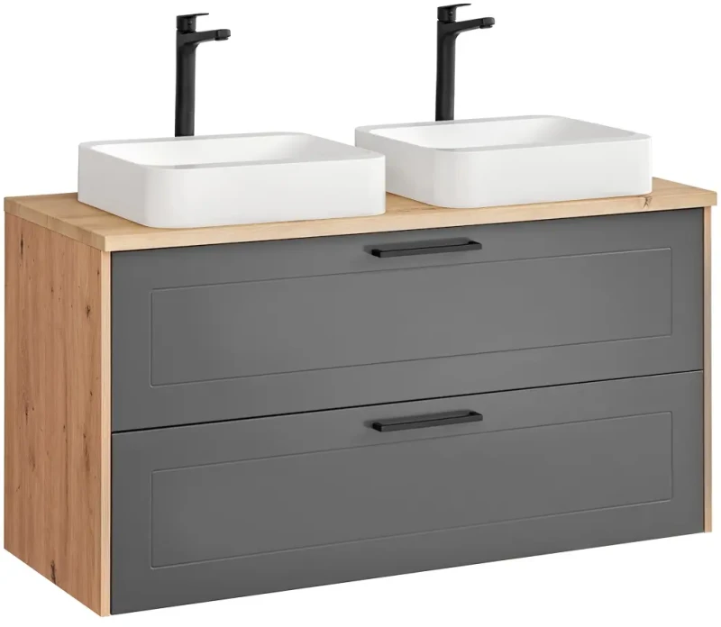 Szafka pod umywalkę 120 cm MADERA GREY 854 dąb artisan/grafit - aranżacja z umywalkami