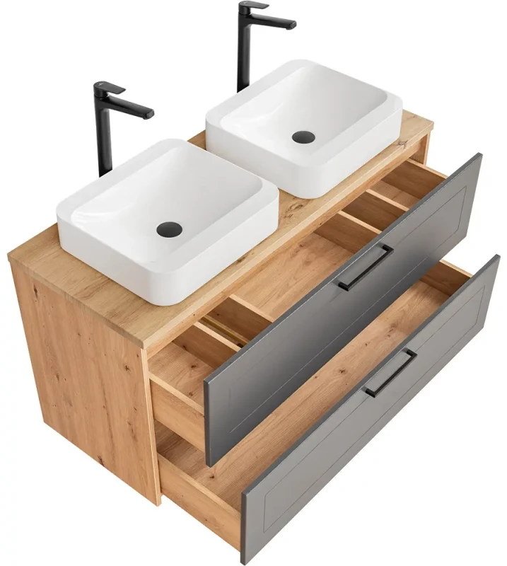 Szafka pod umywalkę 120 cm MADERA GREY 854 dąb artisan/grafit - aranżacja z umywalkami
