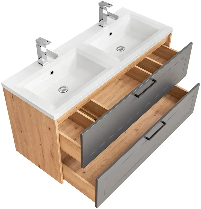 Szafka pod umywalkę 120 cm MADERA GREY 854 dąb artisan/grafit - aranżacja z umywalką