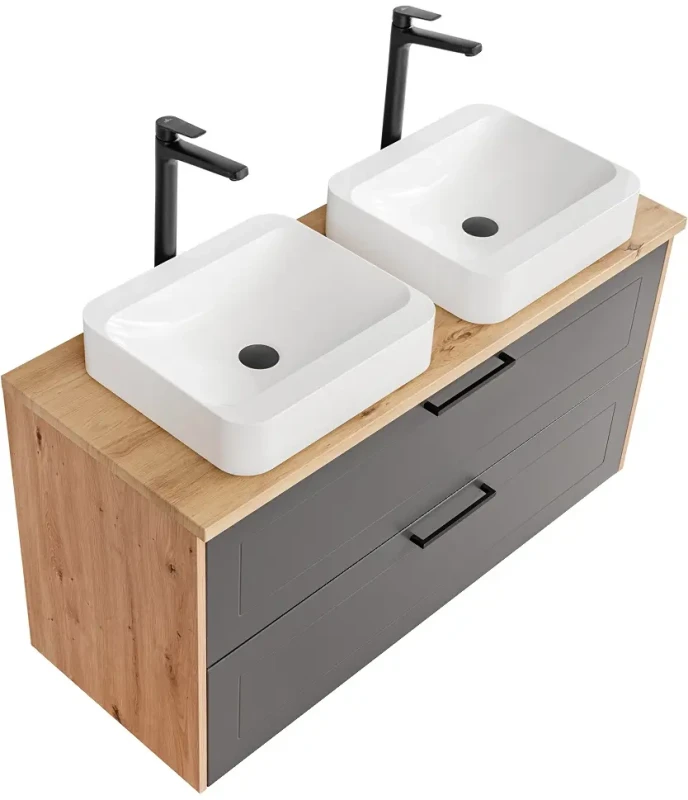 Szafka pod umywalkę 120 cm MADERA GREY 854 dąb artisan/grafit - aranżacja z umywalkami