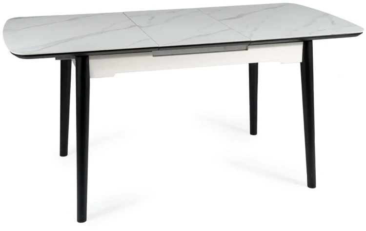 Stół rozkładany Apollo 120-160 cm biały efekt marmuru/czarny mat