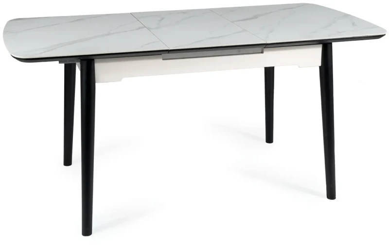 Stół rozkładany Apollo 120-160 cm biały efekt marmuru/czarny mat