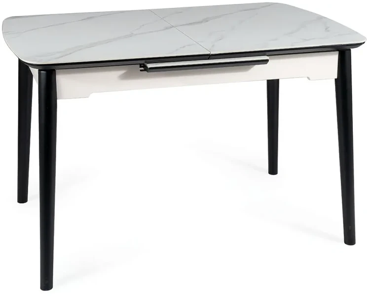Stół rozkładany Apollo 120-160 cm biały efekt marmuru/czarny mat