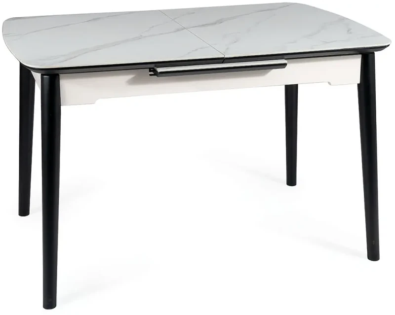Stół rozkładany Apollo 120-160 cm biały efekt marmuru/czarny mat