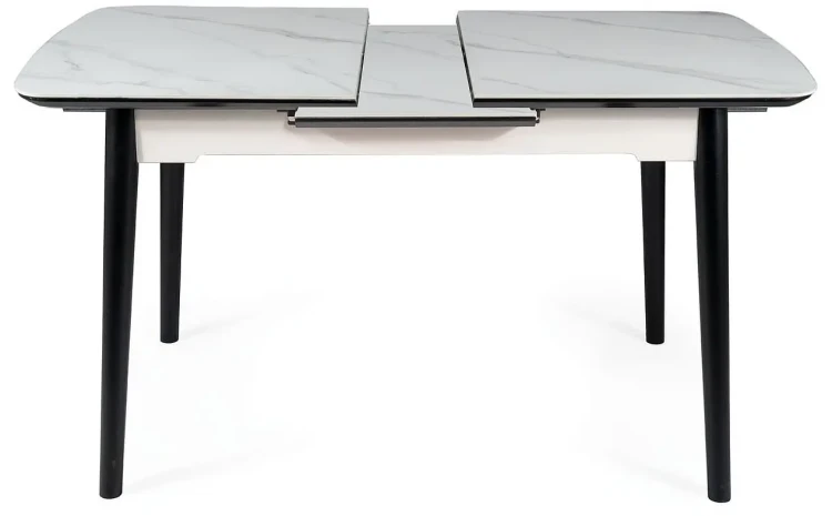 Stół rozkładany Apollo 120-160 cm biały efekt marmuru/czarny mat