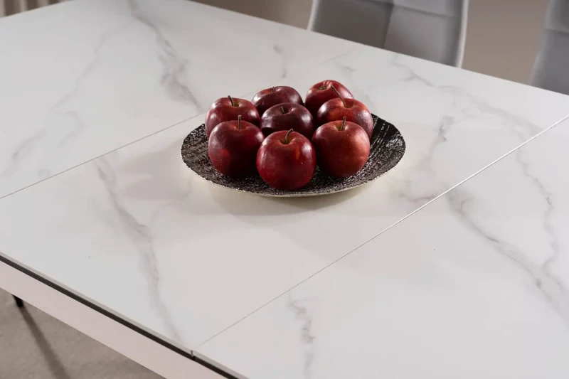 Stół rozkładany Apollo 120-160 cm biały efekt marmuru/czarny mat