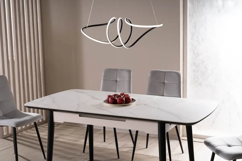 Stół rozkładany Apollo 120-160 cm biały efekt marmuru/czarny mat
