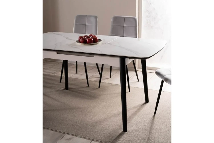 Stół rozkładany Apollo 120-160 cm biały efekt marmuru/czarny mat