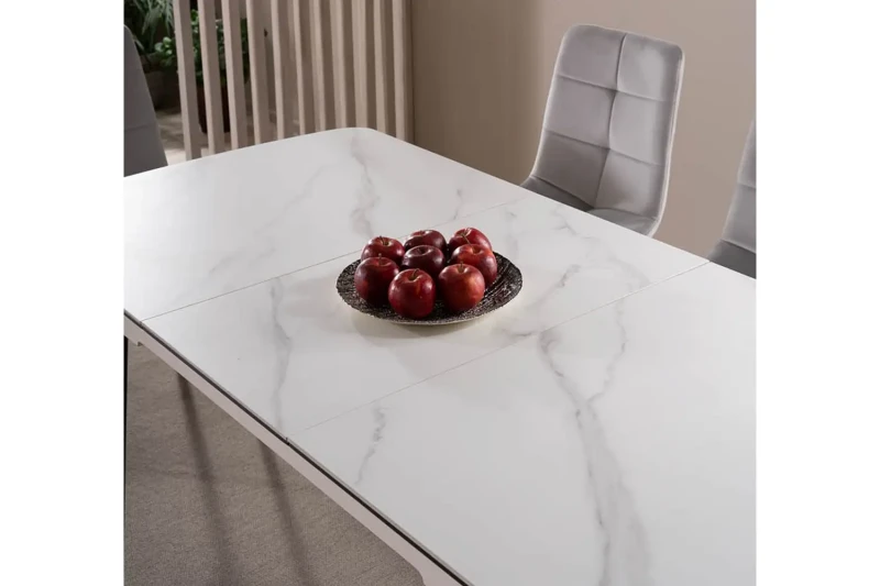 Stół rozkładany Apollo 120-160 cm biały efekt marmuru/czarny mat