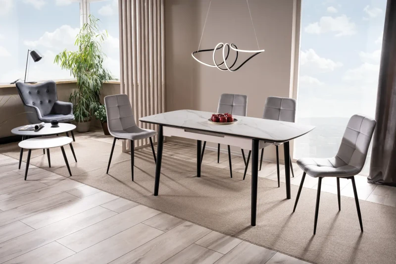 Stół rozkładany Apollo 120-160 cm biały efekt marmuru/czarny mat