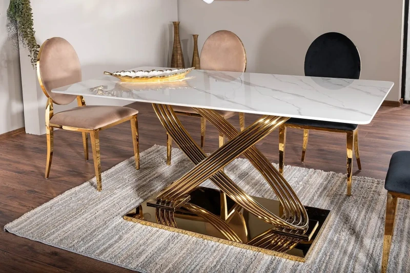 Stół Hermes 160x90 cm biały efekt marmuru/złoty