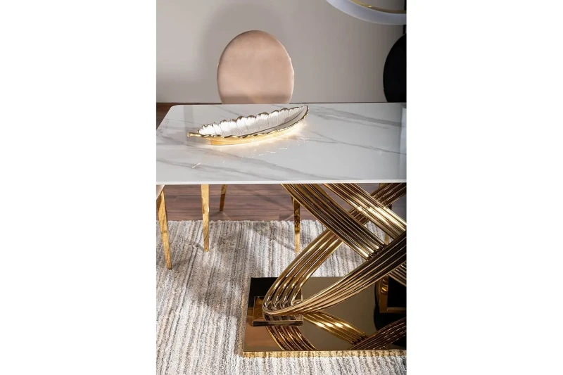 Stół Hermes 160x90 cm biały efekt marmuru/złoty