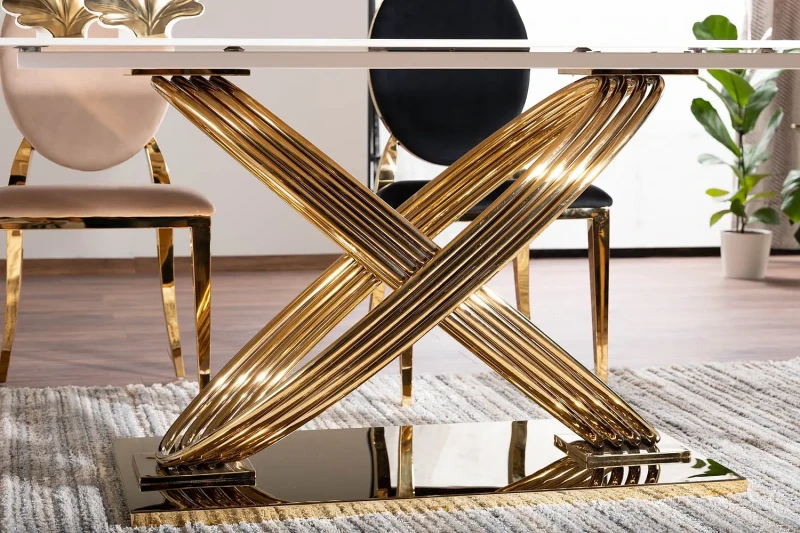 Stół Hermes 160x90 cm biały efekt marmuru/złoty