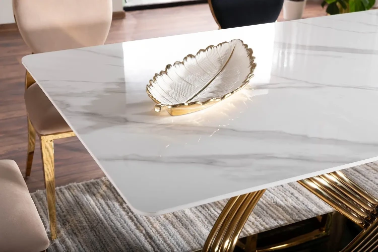 Stół Hermes 160x90 cm biały efekt marmuru/złoty