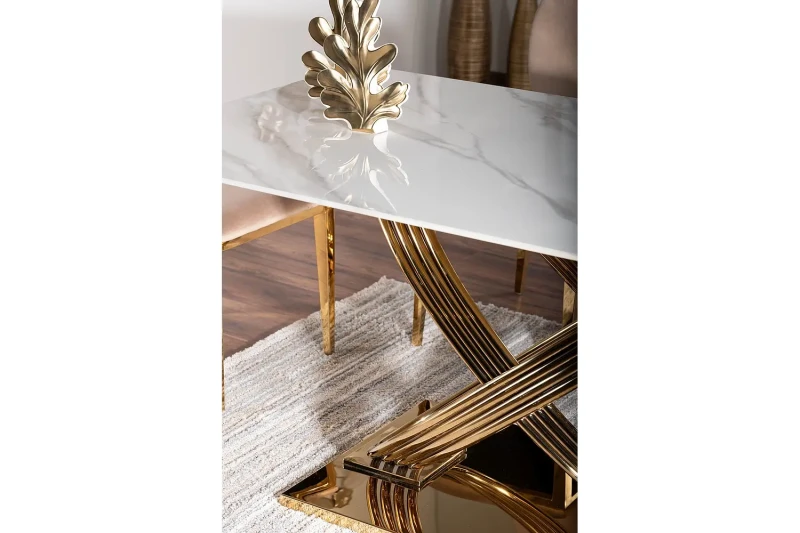 Stół Hermes 160x90 cm biały efekt marmuru/złoty