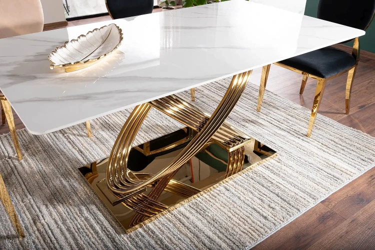 Stół Hermes 160x90 cm biały efekt marmuru/złoty