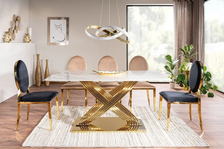 Stół Hermes 160x90 cm biały efekt marmuru/złoty