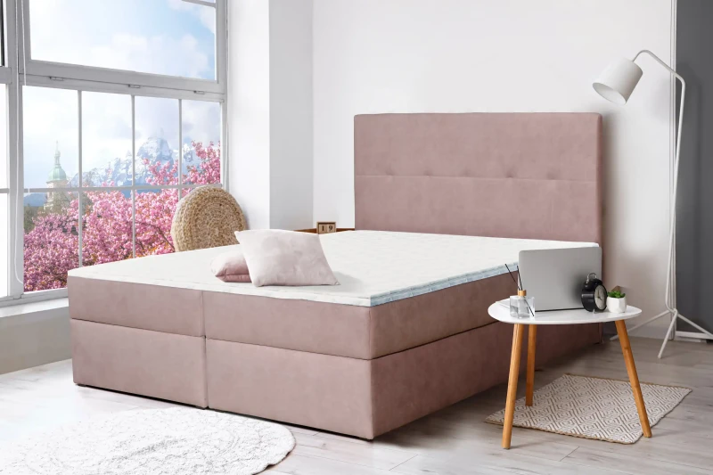 Łóżko kontynentalne Ignacy 160x200 tapicerowane z pojemnikiem