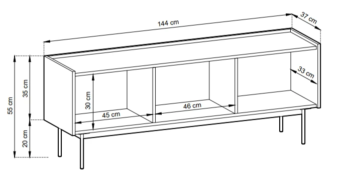 Szafka RTV Color 144 cm ceramic red - rysunek techniczny