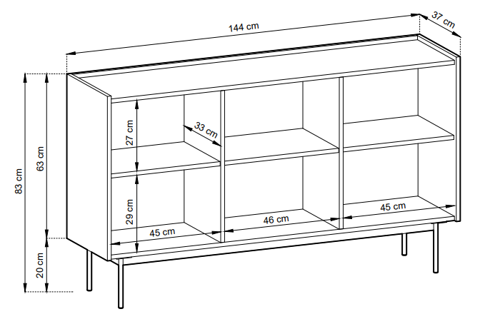 Komoda Color K-144 ceramic red - rysunek techniczny