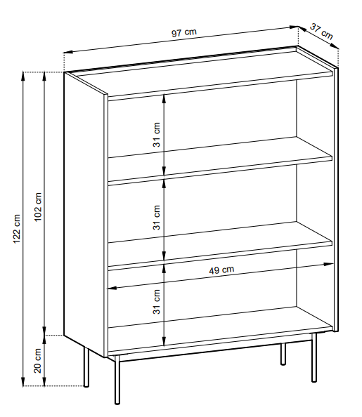 Komoda Color KD-97 ceramic red - rysunek techniczny
