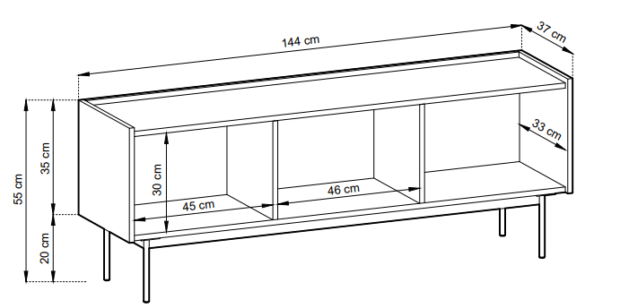 Szafka RTV Color 144 cm kaszmir - rysunek techniczny