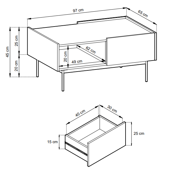 Stolik kawowy Color L-97 cashmere - rysunek techniczny