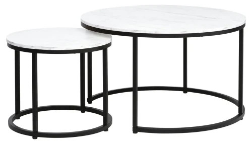 Zestaw stolików Dion biały efekt marmuru/czarny