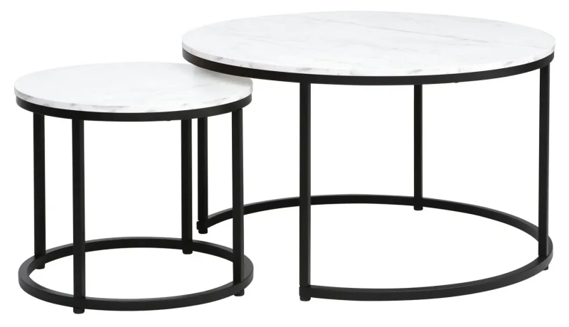 Zestaw stolików Dion biały efekt marmuru/czarny