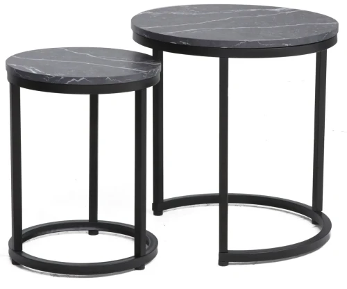 Zestaw stolików Hola czarny efekt marmuru/czarny