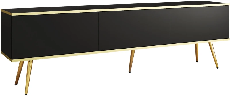 Szafka RTV Oro wisząca 175 cm czarny ze złotymi wstawkami - stojąca na nóżkach