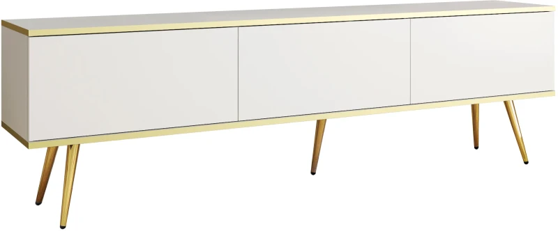Szafka RTV Oro wisząca 175 cm biały ze złotymi wstawkami - stojąca na nóżkach