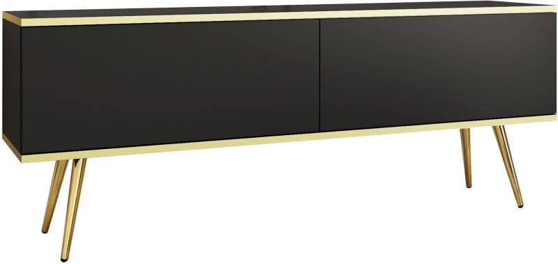 Szafka RTV Oro wisząca 135 cm czarny ze złotymi wstawkami - stojąca na nóżkach